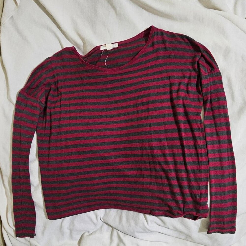 Forever 21 Dark Grey & Maroon Stripe Long Sleeve Shirt